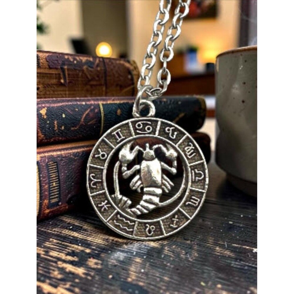 Cancer Zodiac Necklace Astrology Pendant Diamond Cut Stainless Steel Chain